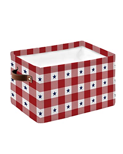 Storage Bins, Independence Day Patriotic Star Plaid Red White Storage Baskets for Organizing Closet Shelves Clothes Decorative Fabric Baskets Large Storage Cubes with Handles