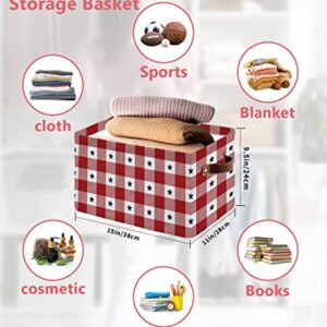 Storage Bins, Independence Day Patriotic Star Plaid Red White Storage Baskets for Organizing Closet Shelves Clothes Decorative Fabric Baskets Large Storage Cubes with Handles