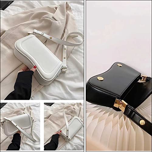 Qiayime Shoulder Bags for women Faux Leather Fashion Ladies Crossbody Clutch Purses Underarm Small Bag Tote Handbag (White)