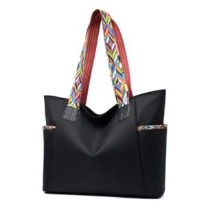 tekzitfuir women’s nylon tote bags women top handle shoulder bag canvas handbags water resistant purse for women (black)