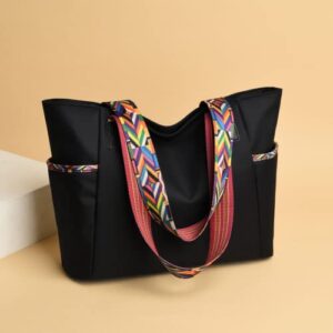 Tekzitfuir Women's Nylon Tote Bags Women Top Handle Shoulder Bag Canvas Handbags Water Resistant Purse for Women (Black)