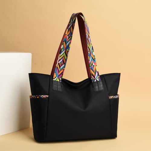 Tekzitfuir Women's Nylon Tote Bags Women Top Handle Shoulder Bag Canvas Handbags Water Resistant Purse for Women (Black)