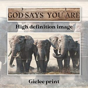 WALLOHERE Rustic Elephant Canvas Wall Art God Says You Are Inspirational Quotes Pictures Decor Farmhouse Bible Verses For Living Room Bedroom Framed Ready To Hang 12x16 Inch …
