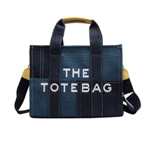 bufftieo denim tote bags for women handbag tote purse with zipper blue denim crossbody bag for office, travel, school