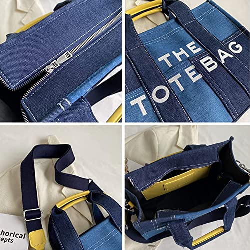 bufftieo Denim Tote Bags for Women Handbag Tote Purse with Zipper Blue Denim Crossbody Bag for Office, Travel, School