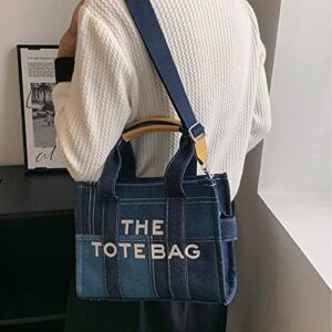 bufftieo Denim Tote Bags for Women Handbag Tote Purse with Zipper Blue Denim Crossbody Bag for Office, Travel, School
