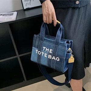 bufftieo Denim Tote Bags for Women Handbag Tote Purse with Zipper Blue Denim Crossbody Bag for Office, Travel, School