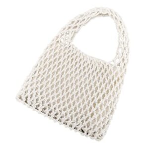 Ayliss Women Mini Clutch Handbag Tote Cotton Crochet Bucket Top-handle Drawstring Beach Woven Fishing Net Pouch Purse (Ivory)