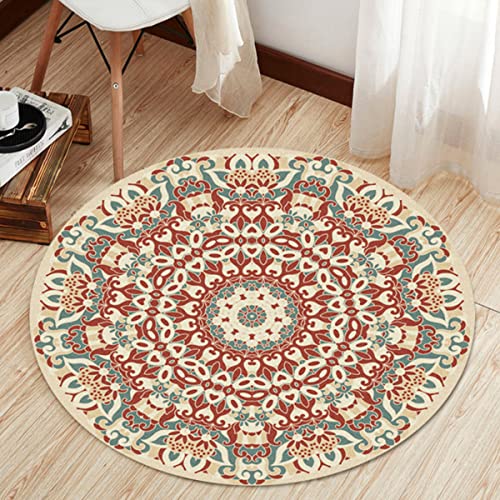 Erwinmu 2.6FT Tribal Round Area Rug for Bedroom Entryway Foyer - Persian Small Round Rug Soft Living Room Carpet Entryway Foyer Non-Slip Easy to Clean