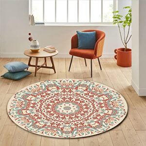 Erwinmu 2.6FT Tribal Round Area Rug for Bedroom Entryway Foyer - Persian Small Round Rug Soft Living Room Carpet Entryway Foyer Non-Slip Easy to Clean