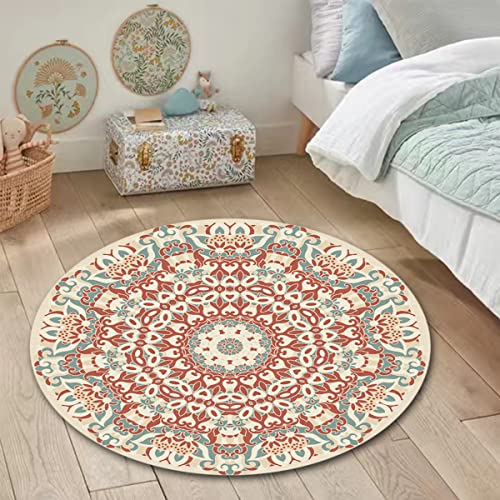 Erwinmu 2.6FT Tribal Round Area Rug for Bedroom Entryway Foyer - Persian Small Round Rug Soft Living Room Carpet Entryway Foyer Non-Slip Easy to Clean