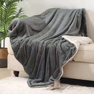 luxenrelax sherpa fleece blanket for couch, warm thick reversible blanket with 2 layer, double-sided super soft blanket for bed (light grey, 50″ x 60″)