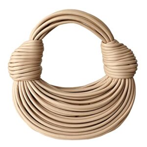 hand-woven bread women’s clutch top handle satchel shoulder crossbody creative noodles purses underarm bag handbag (khaki)