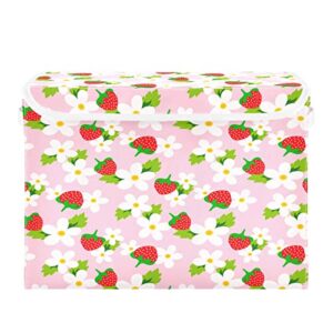 kigai pink strawberry white flower storage basket with lid collapsible storage bin fabric box closet organizer for home bedroom office 1 pack
