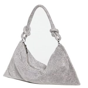 Rhinestone Sparkly Hobo Bag for Women Silver Diamond Purses Evening Prom Rhinestone Handbag Hobo Bag for Travel Vacation