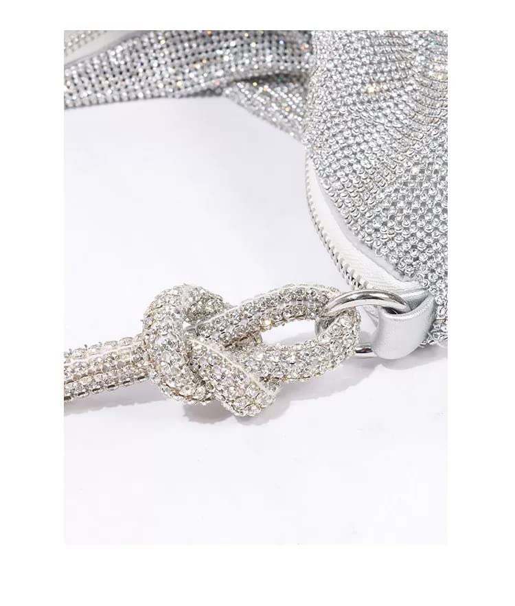 Rhinestone Sparkly Hobo Bag for Women Silver Diamond Purses Evening Prom Rhinestone Handbag Hobo Bag for Travel Vacation