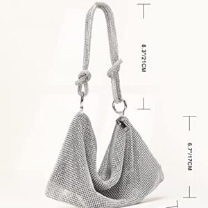 Rhinestone Sparkly Hobo Bag for Women Silver Diamond Purses Evening Prom Rhinestone Handbag Hobo Bag for Travel Vacation