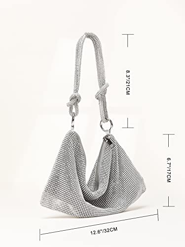 Rhinestone Sparkly Hobo Bag for Women Silver Diamond Purses Evening Prom Rhinestone Handbag Hobo Bag for Travel Vacation