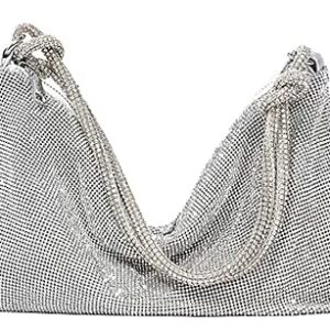 Rhinestone Sparkly Hobo Bag for Women Silver Diamond Purses Evening Prom Rhinestone Handbag Hobo Bag for Travel Vacation