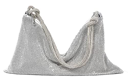 Rhinestone Sparkly Hobo Bag for Women Silver Diamond Purses Evening Prom Rhinestone Handbag Hobo Bag for Travel Vacation