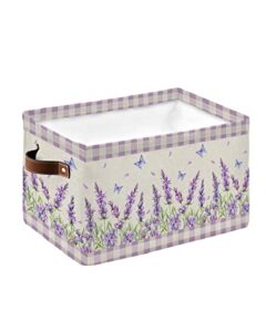 storage bins, lavender with purple check rustic storage baskets for organizing closet shelves clothes decorative fabric baskets large storage cubes with handles