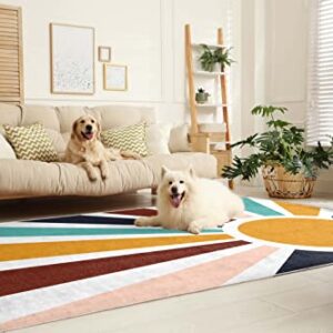 Rugs for Living Room Boho Rainbow Sun Area Rugs Bohemian Decorative Contemporary Floor Carpet Soft Non-Slip Non-Shedding for Living Room Bedroom Decor, 5x8 Feet