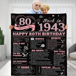 KERAOO 80 Years Ago 80th Birthday Wedding Anniversary Throw Blanket, Perfect 1943 Birthday Gifts Ideas for Wife Husband Mom Dad Friends,Rose Gold Back in 1943 80th Birthday Gifts