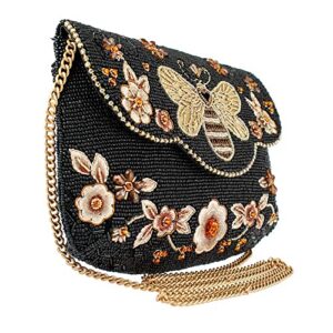 Mary Frances Golden Nectar Beaded Honey Bee Crossbody Clutch Handbag, Black