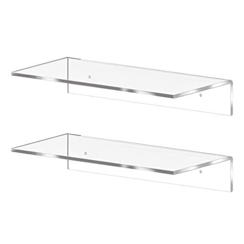 ULTECHNOVO 2Pcs Acrylic Floating Shelves Clear Wall Dispay Shelf Space Saving Wall Bookshelf Invisible Floating Organizer for Living Room Bedroom Home Office Transparent