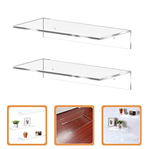 ULTECHNOVO 2Pcs Acrylic Floating Shelves Clear Wall Dispay Shelf Space Saving Wall Bookshelf Invisible Floating Organizer for Living Room Bedroom Home Office Transparent