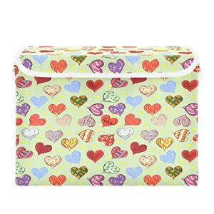kigai valentine heart design storage basket with lid collapsible storage bin fabric box closet organizer for home bedroom office 1 pack