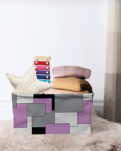 Storage Bins, Abstract Art Patchwork Pink Black and Grey Storage Baskets for Organizing Closet Shelves Clothes Decorative Fabric Baskets Large Storage Cubes with Handles