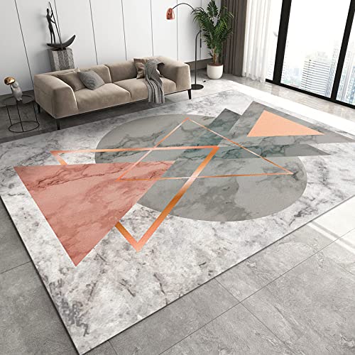 Grey Pink Marble Texture Area Carpet, Irregular Geometry Triangle Circular Soft Rug, Super Fluffy Machine Washable Non-Slip for Living Room Bedroom Study Dining Room Kitchen3x5ft