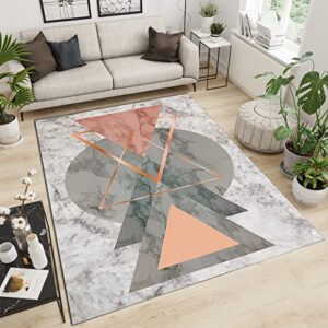 Grey Pink Marble Texture Area Carpet, Irregular Geometry Triangle Circular Soft Rug, Super Fluffy Machine Washable Non-Slip for Living Room Bedroom Study Dining Room Kitchen3x5ft