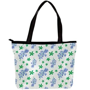 women’s personalise twill work tote bag bluebonnet flowers pattern