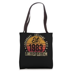 40th birthday vintage 40 year old est 1983 limited edition tote bag