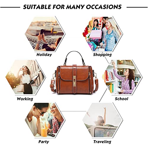 Vintage Vegan Leather Flap Purses and Handbags for Women Top-Handle Satchel Bag Ladies Office Work One Shoulder Crossbody Bag (Brown 2)