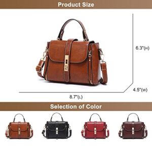 Vintage Vegan Leather Flap Purses and Handbags for Women Top-Handle Satchel Bag Ladies Office Work One Shoulder Crossbody Bag (Brown 2)