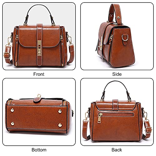 Vintage Vegan Leather Flap Purses and Handbags for Women Top-Handle Satchel Bag Ladies Office Work One Shoulder Crossbody Bag (Brown 2)