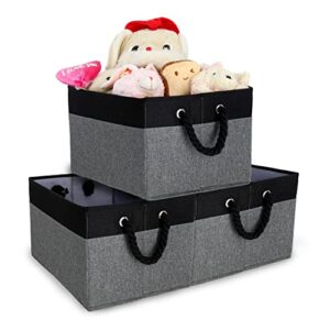 sam and mabel large fabric storage baskets for organizing – 16.5″(l) x 11.8″(w) x 9.8″(h) pack of 3 toy organizers and storage bins, collapsible storage bins for shelves (warm black and gray)