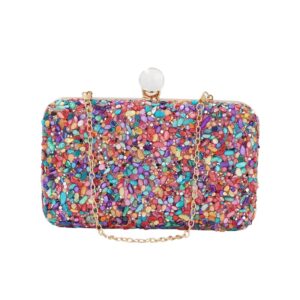 multicolor stone evening clutch bag sparkling handbag shiny glitter evening clutch for wedding party prom (multi-colored)