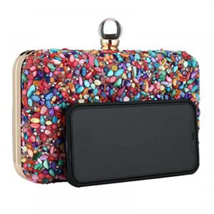 MultiColor Stone Evening Clutch Bag Sparkling Handbag Shiny Glitter Evening Clutch for Wedding Party Prom (Multi-colored)