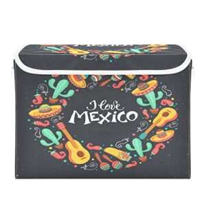 kigai mexico pattern storage basket with lid collapsible storage bin fabric box closet organizer for home bedroom office 1 pack