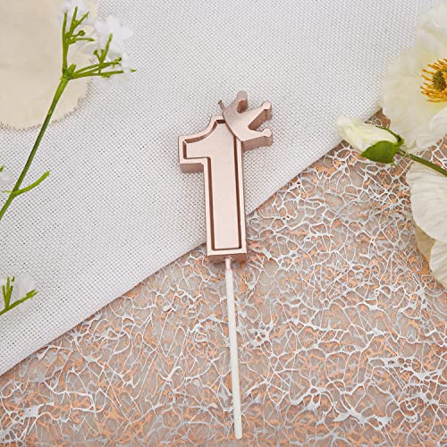 TOYMIS 3inch Crown Number Candle, Birthday Candle Cake Topper 3D Numeral Cake Candles for Birthday Cakes Anniversary Wedding Parties Special Occasion (Rose Gold; 1)