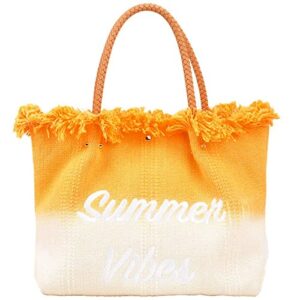 WEIIYONN Large Beach Bag Tote Bag for Women Summer Vibe Shoulder Bag with Tassels Aesthetic Contrast Color Handbag (Yellow White)