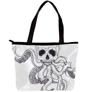 women’s personalise twill work tote bag human skull with tentacles