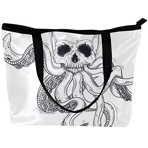 Women's Personalise Twill Work Tote Bag Human Skull with Tentacles