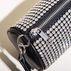 ALOLBAG Rhinestone Cylinder Bucket Bag for Women Bling Sparkle Purse Crystal Clutch Party Shoulder Bag Prom Ladies Crossbody Bags (Black)