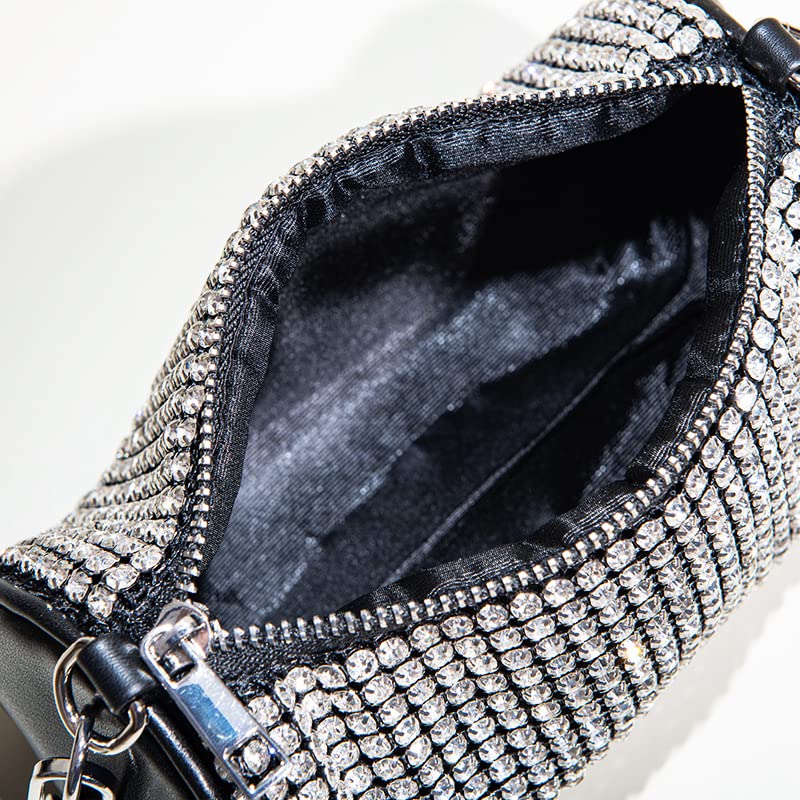 ALOLBAG Rhinestone Cylinder Bucket Bag for Women Bling Sparkle Purse Crystal Clutch Party Shoulder Bag Prom Ladies Crossbody Bags (Black)