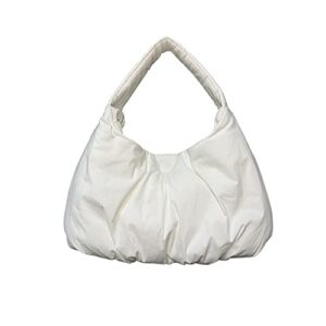 puffer bag for women, cotton designer handbags purse for women soft fashion ladies shoulder bags tote handbag (white)